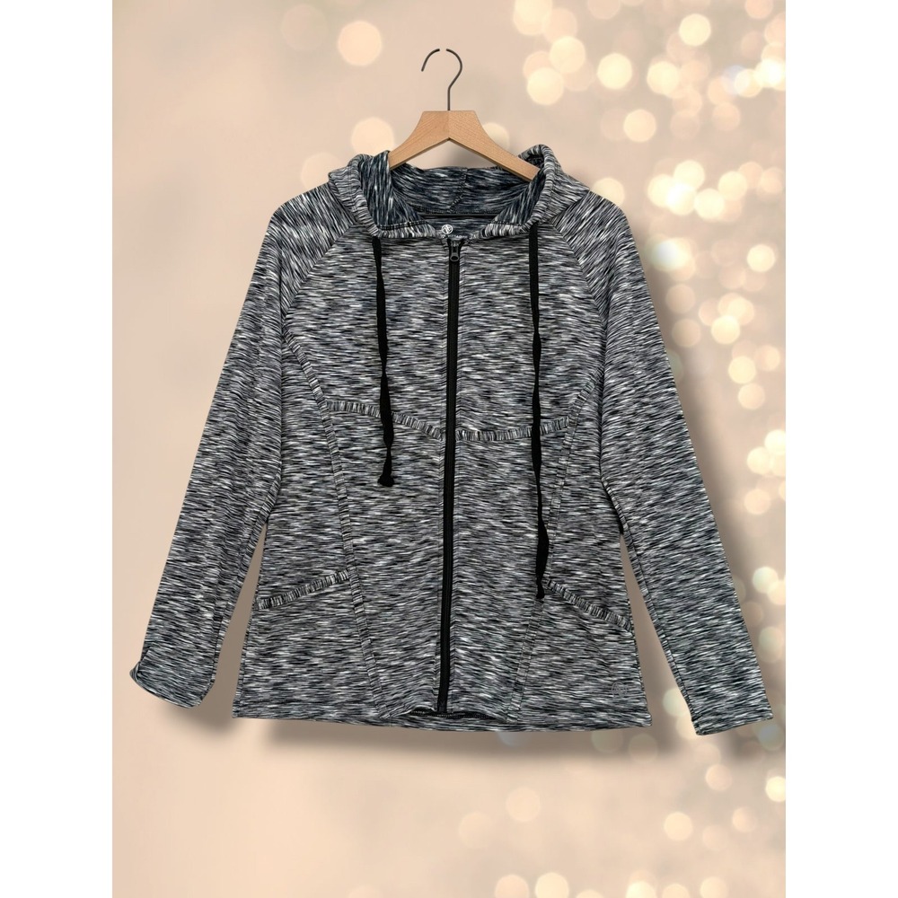 Adrienne Vittadini Sport Space Dye Full Zip Athletic Hoodie Gray Large